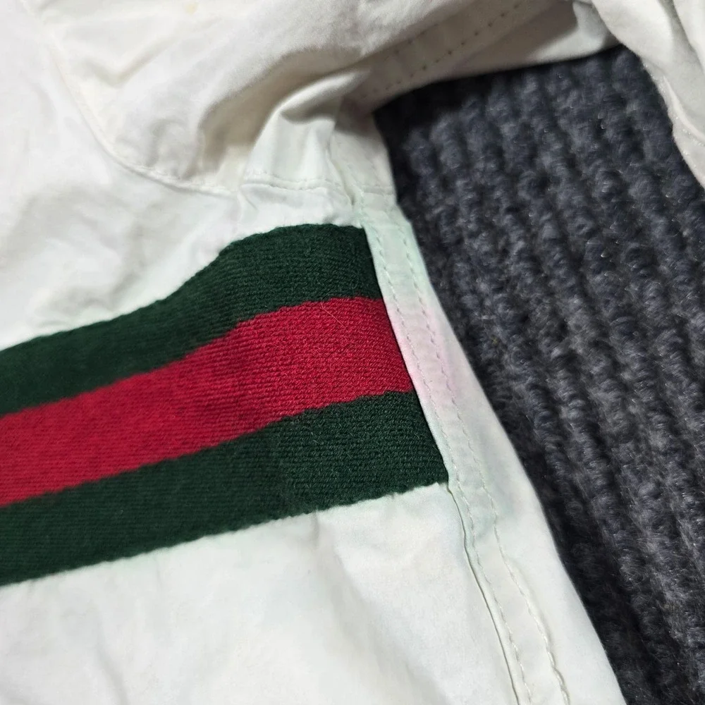 Gucci Jacket Mens IT 50 White Hooded Retro Canvas Stripe Logo Windbreaker Italy